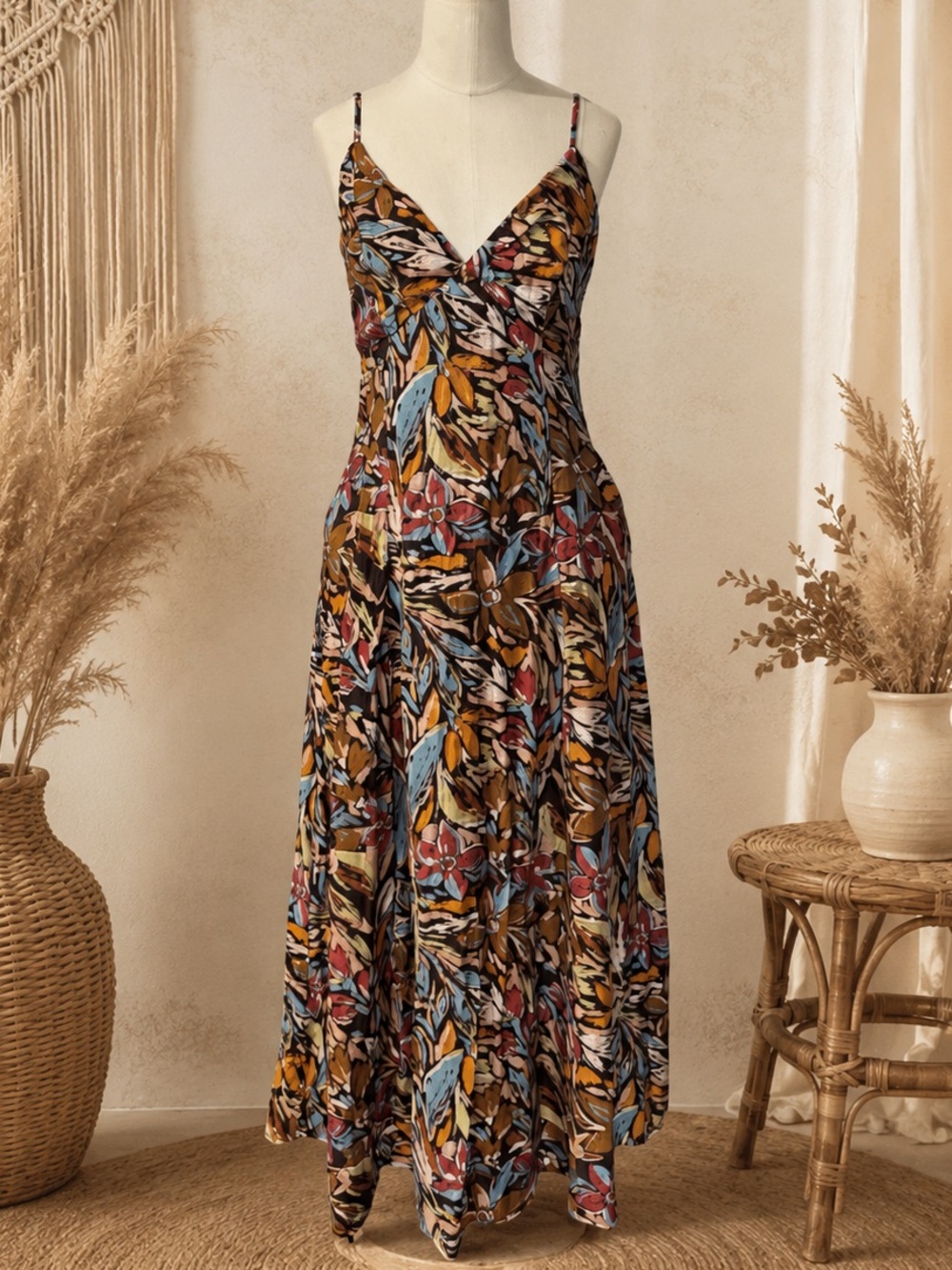 Illa illa Boho Floral Midi Dress Open Back Tie Detail Sleeveless Sundress Size M